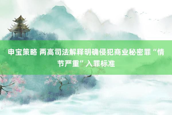 申宝策略 两高司法解释明确侵犯商业秘密罪“情节严重”入罪标准